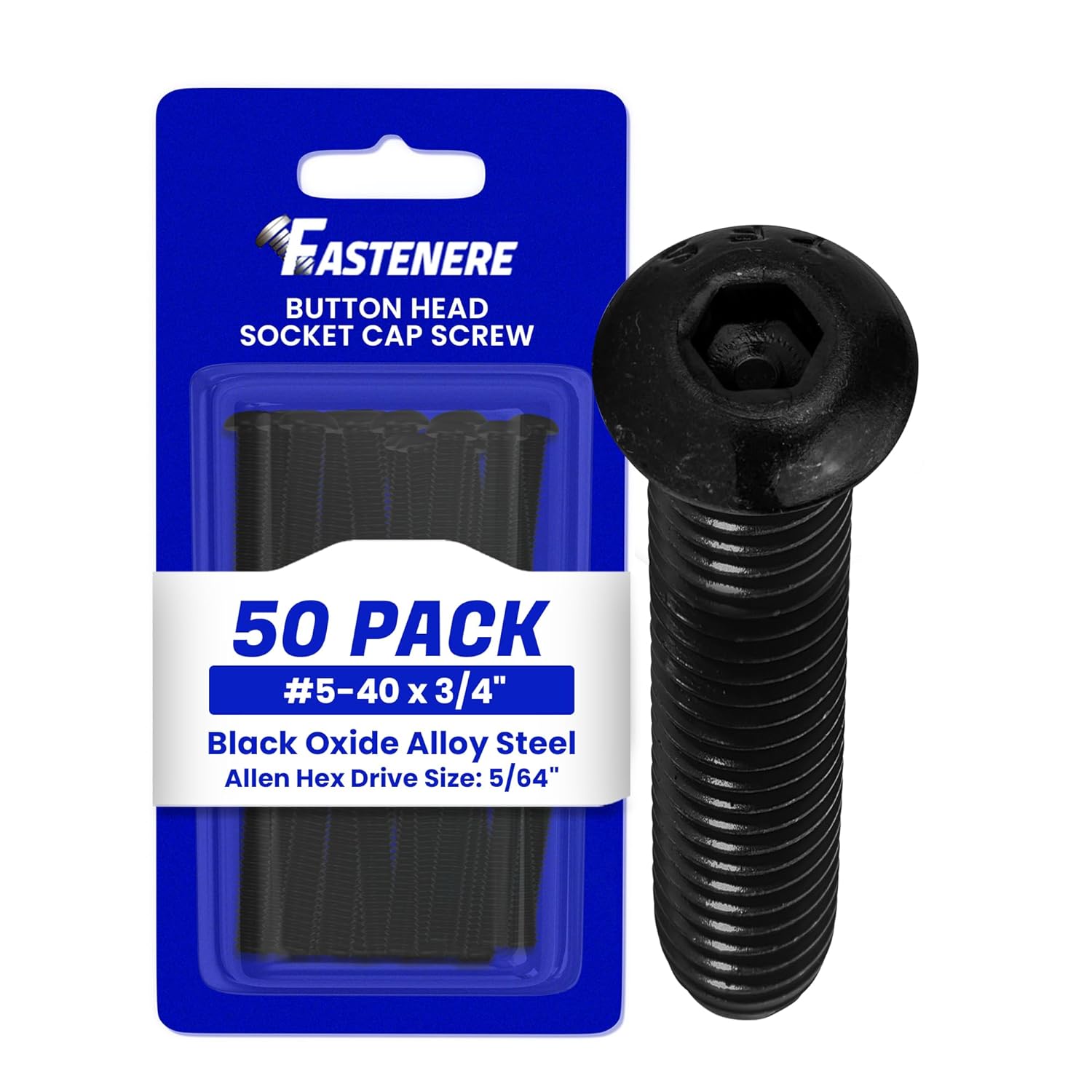 Fastenere Button Head Socket Cap Screws - 5-40 x 1/8" (25-Pcs) Alloy Steel, Fully Threaded, Fine Black Oxide Finish, Corrosion-Resistant, Machine Thread, Easy to Install w/Allen Hex Drive