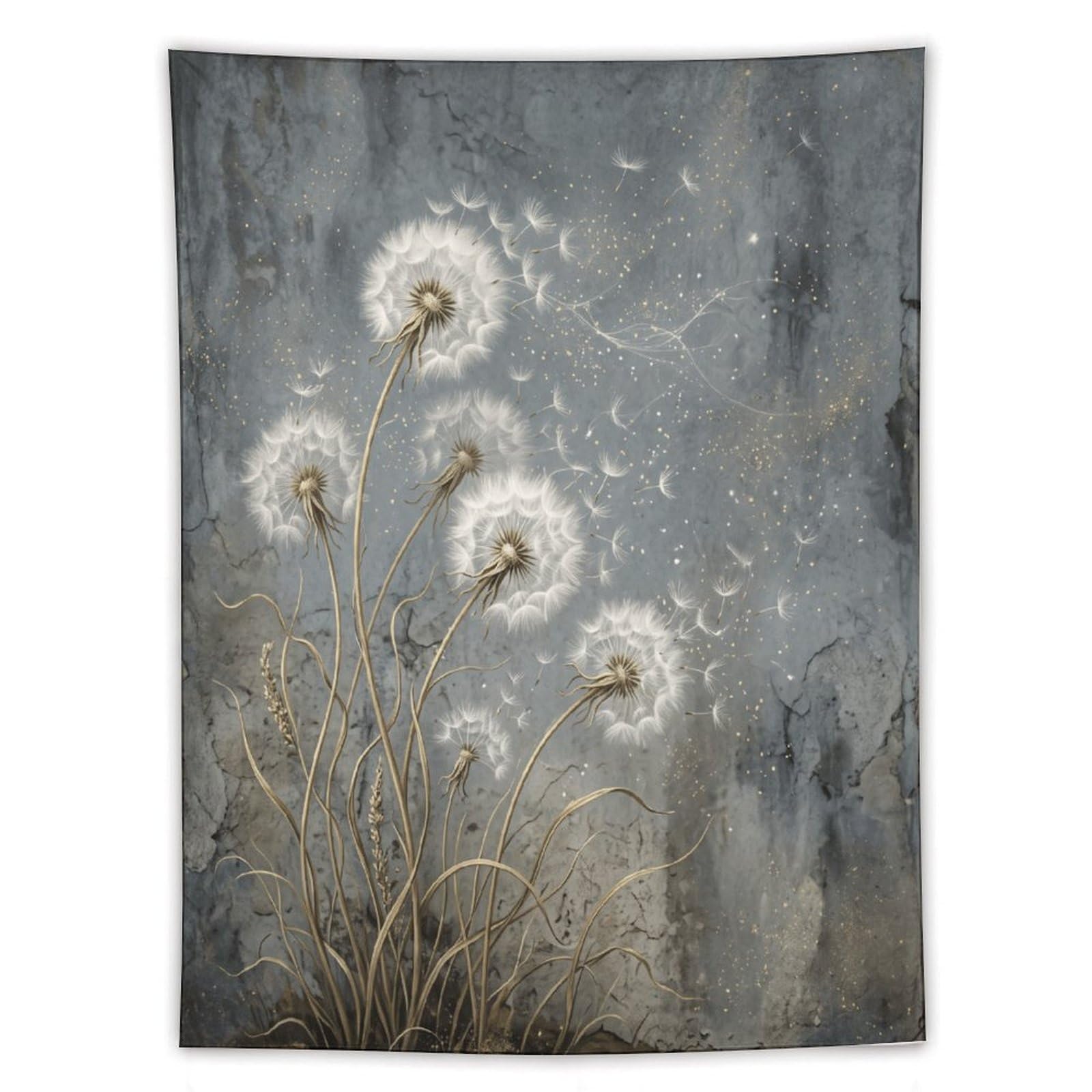 W7C8U2X3 Dandelion Seed Field Wall Tapestry, Botanical Illustration, Bed