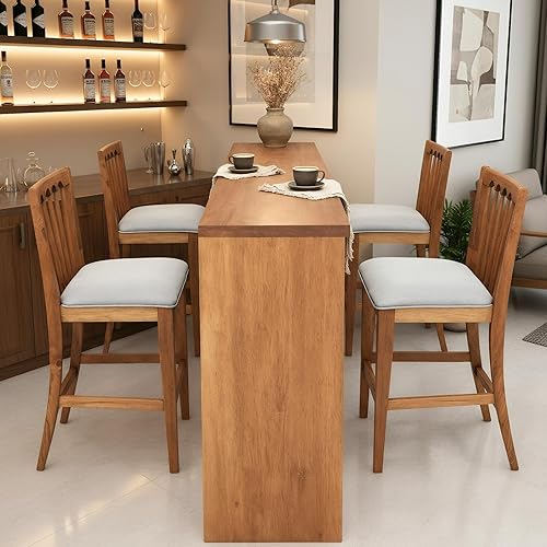 Miniatura 6 de chairus Juego de 2 taburetes de bar de 25 pulgadas de altura de mostrador, taburetes tapizados de felpilla con respaldo de listones de husillo,