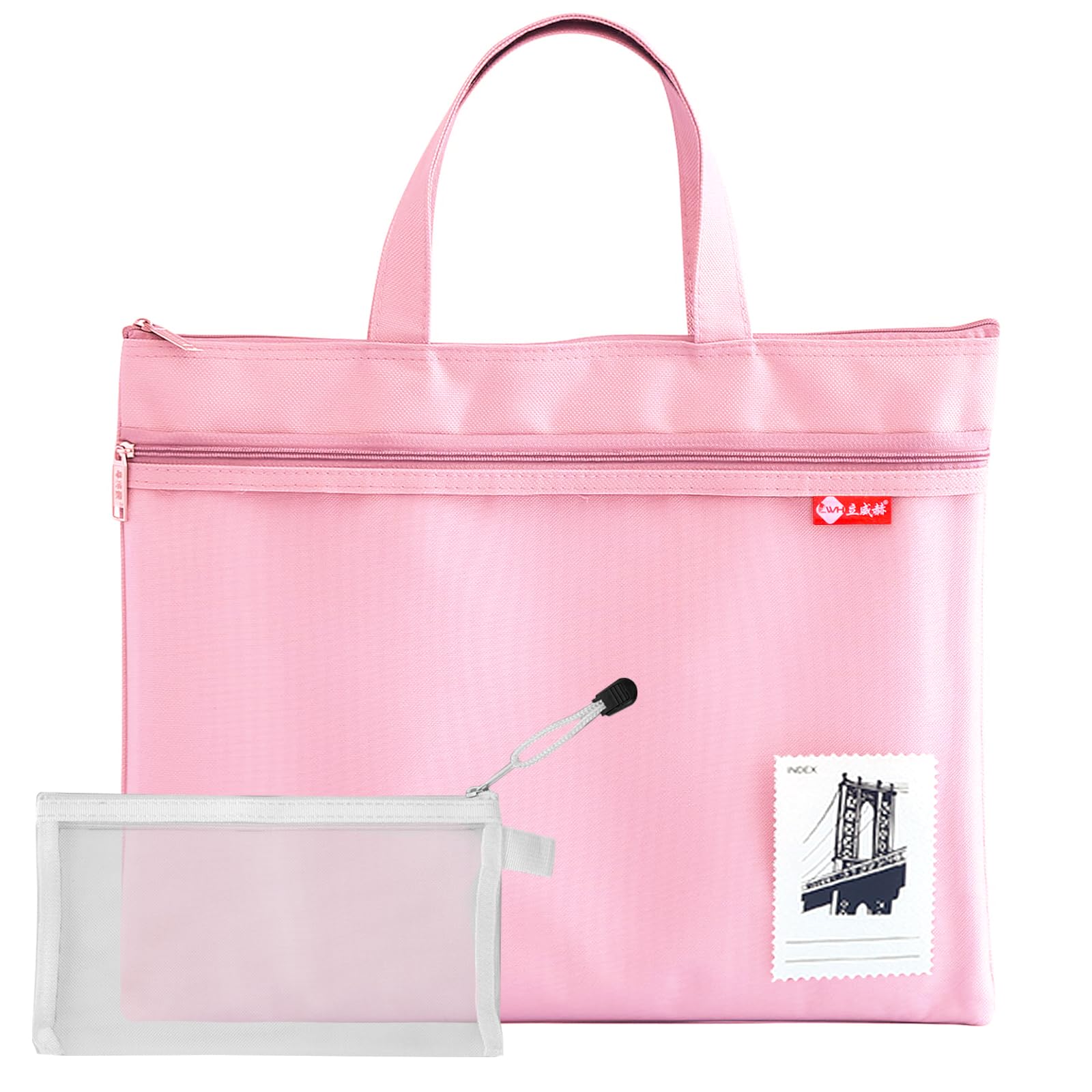 A4 Document Bag, 2 Pcs Mesh Document Bag with Handle Waterproof A4 Mesh File Zip Bag Double-Layer File Bags for Student Office Supplies (Pink)