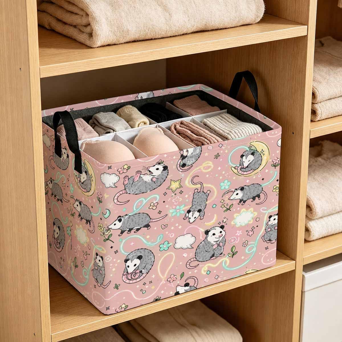 Large 56L Storage Basket, Kawaii Opossum Decorative Baskets with Handles image 3