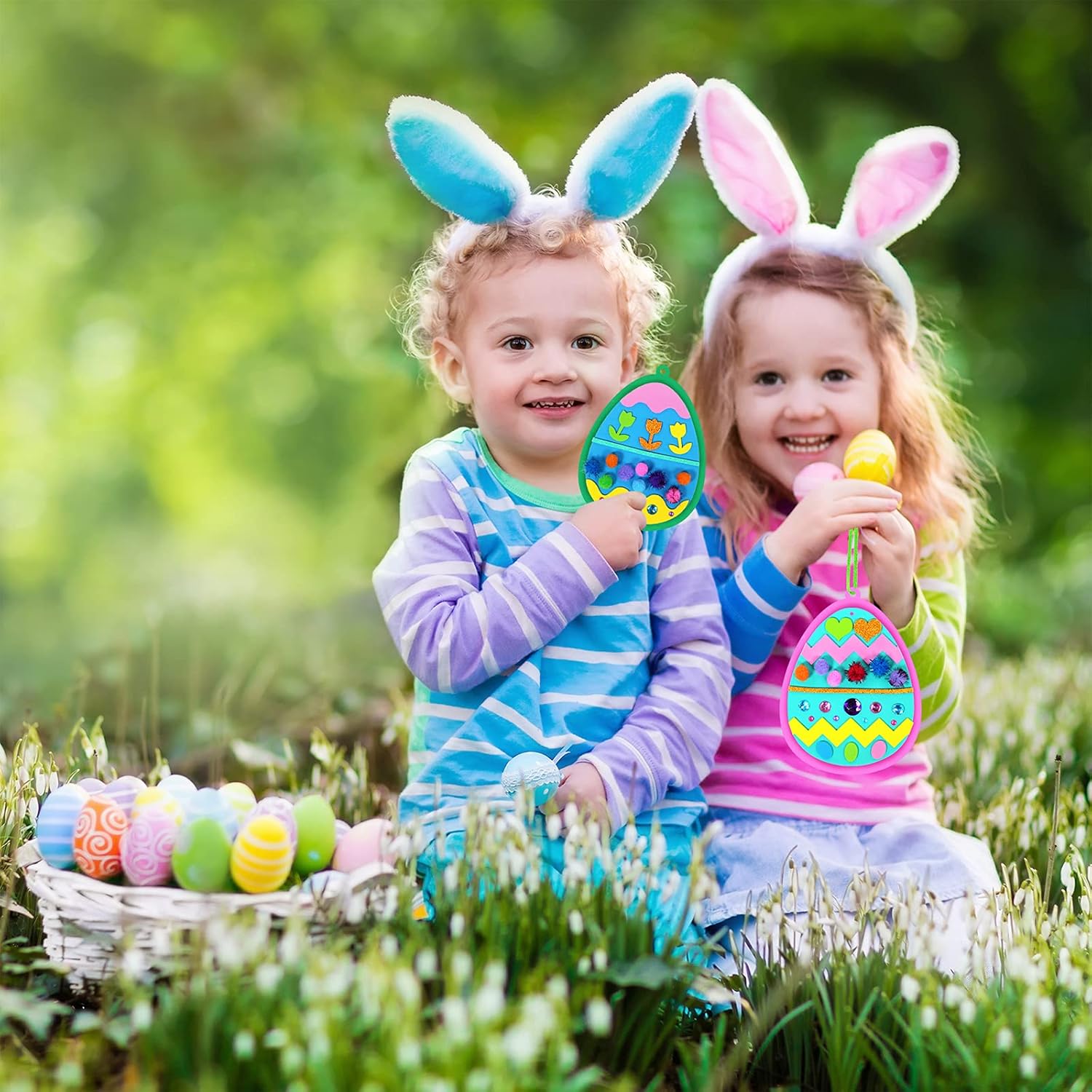 Winlyn 24 Sets Easter Craft Kits Easy Spring Crafts DIY 3D Egg Ornaments Decorations Egg Foam Stickers Easter Arts and Crafts for Kids Home Classroom Activities Party Favors Art Project
