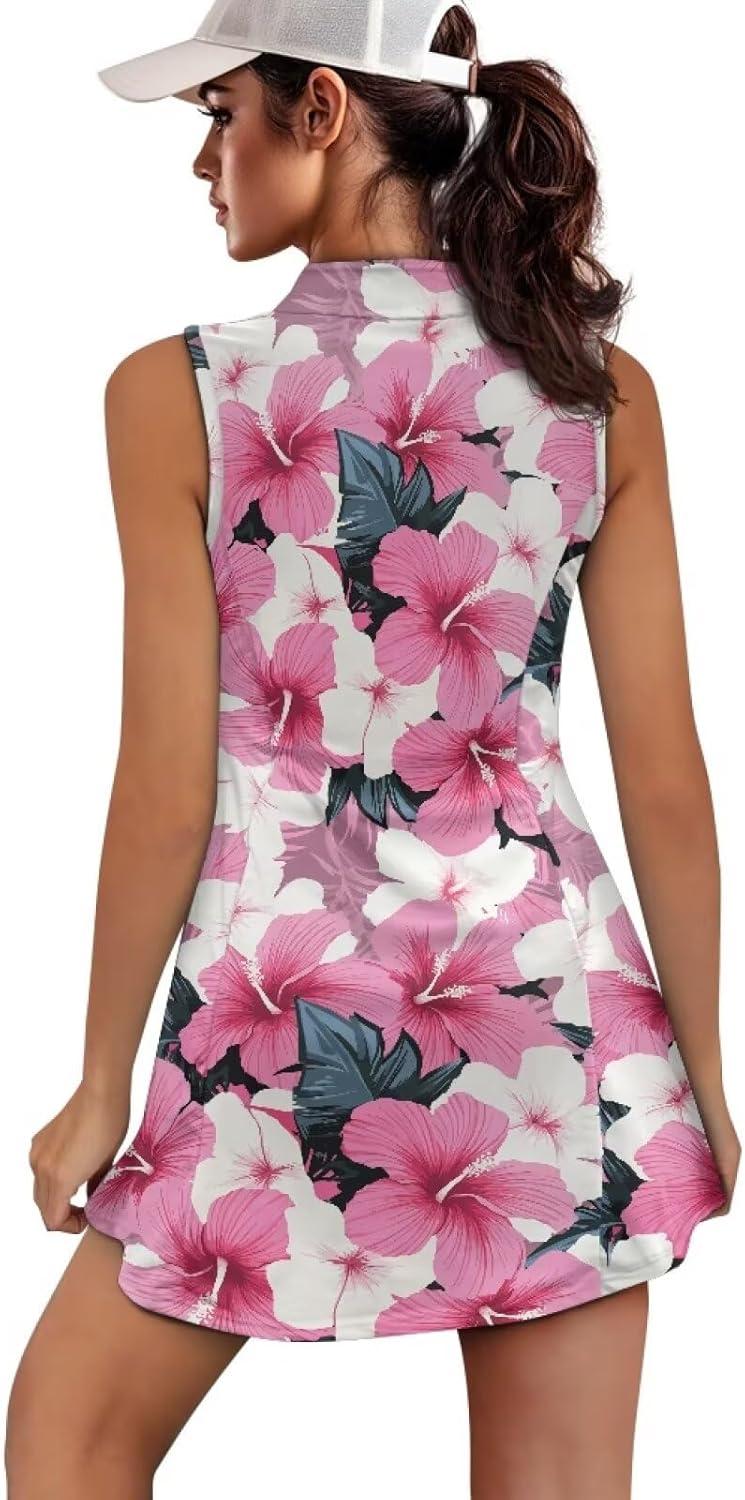 Summer Womens Tennis Golf Dress Polo Sleeveless Athletic Workout Dresses Built in Shorts with Pockets