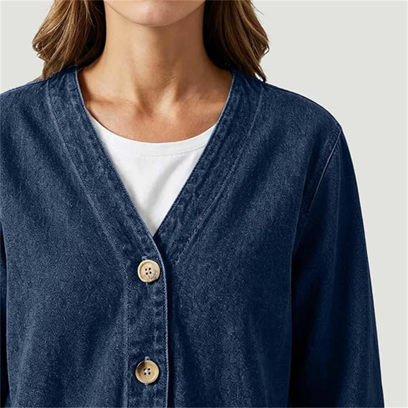 Cárdigan Vaquero clásico con Botones para Mujer | Abrigo ligero, transpirable y elástico, de corte informal y relajado, chaqueta vaquera de manga larga con cuello en V