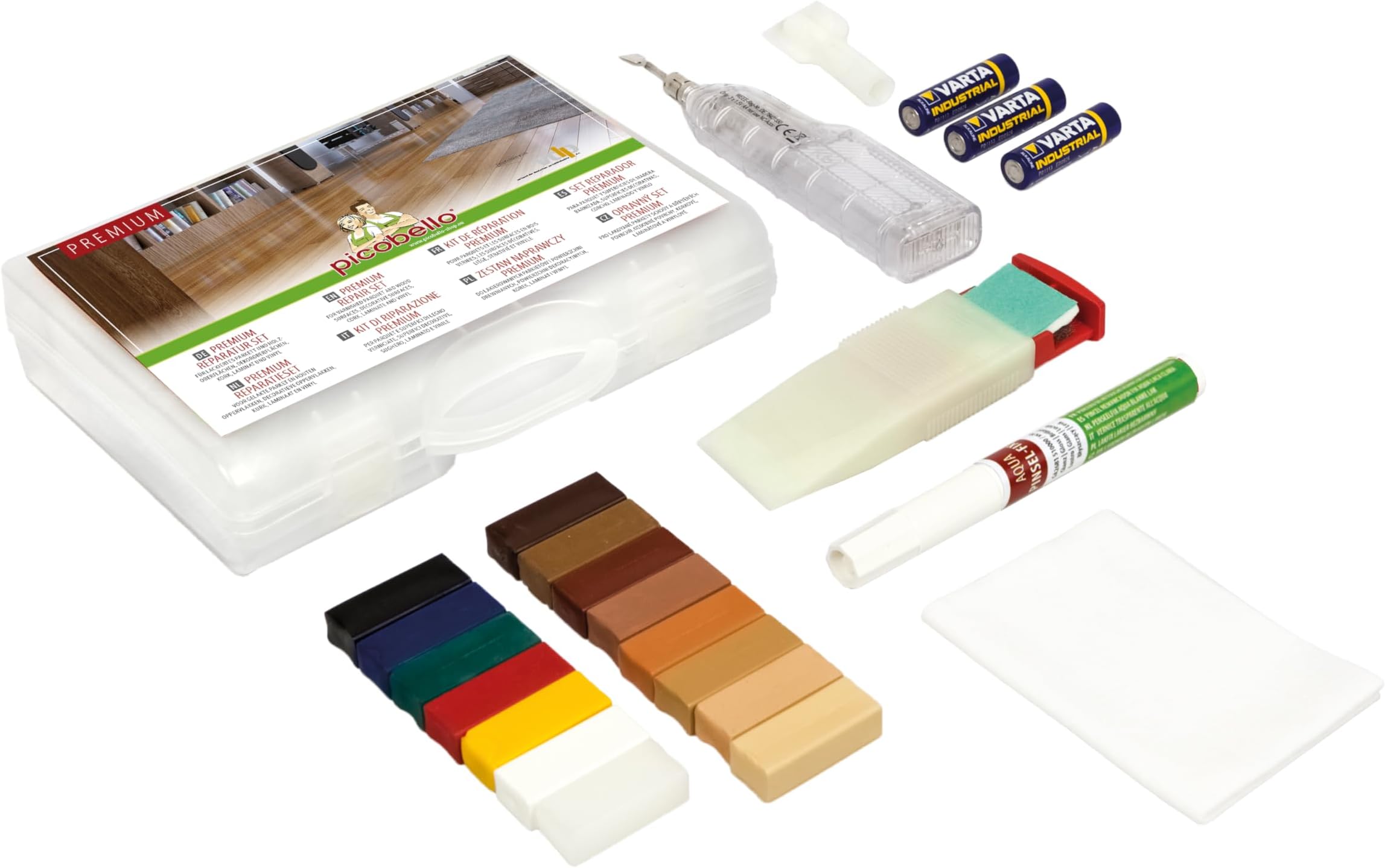 Picobello G61403 Premium Wood Repair Kit (Ideal for Parquet and Laminate Flooring, Furniture, Stairways and Varnished Surfaces)