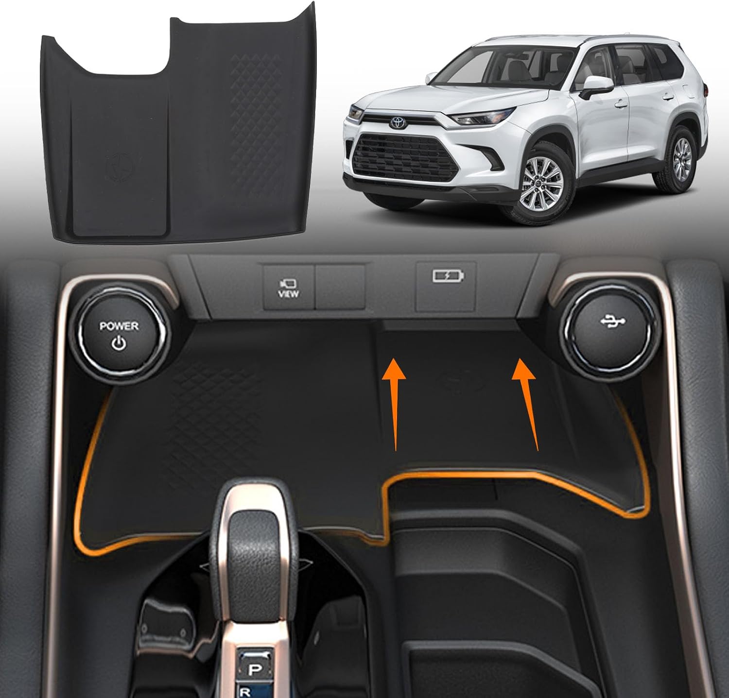 Wireless Charging Anti-Slip Mat for Grand Highlander, Black Silicone Protective Pad Phone Charger Pad for 2024 2025 Grand Highlander Center Console Interior Accessories