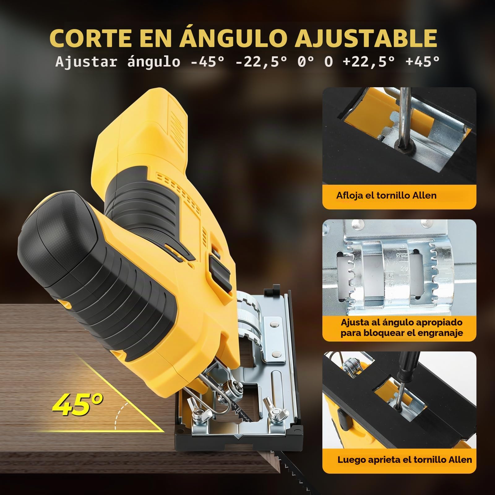 Serra de calar inalámbrica, compatible con baterías DeWaIt 18V/20V, 2800 rpm, motor sin escobillas, 7 ajustes de velocidad, corte inclinado ±45°, carrera de 18 mm, adecuada para madera, metal y PVC