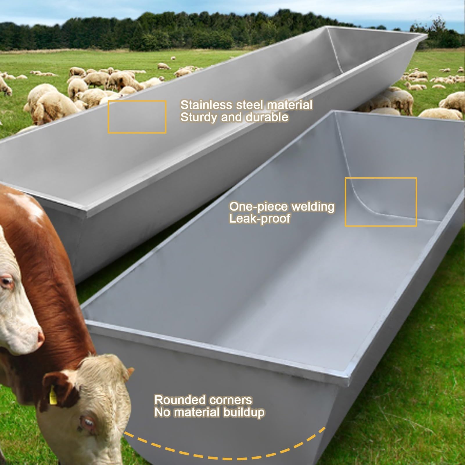 Gran Capacidad Ganadería Estante Alimentación, Constante Calefacción Valla Comedero, Automático con Kit De Válvula De Flotador Caballo Abrevadero para Cabra Cerdo Perro(A-30x150cm)