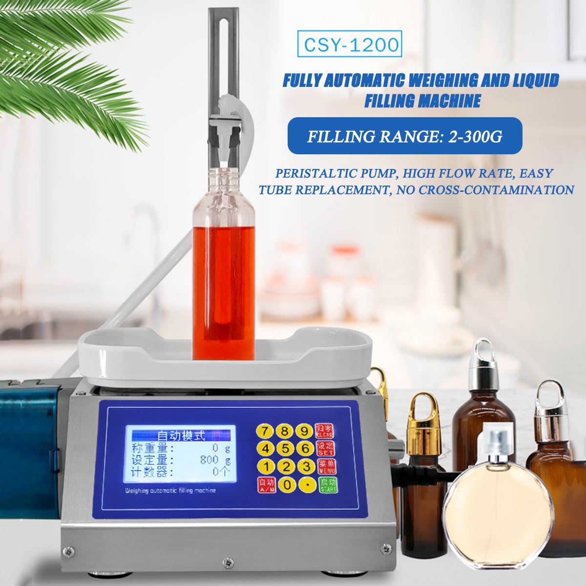 Máquina llenadora de Miel, llenadora automática de líquidos de 2 a 300 g, Carcasa de Acero Inoxidable, Gran caudal de 1,2 l/min, llenado rápido, Control Digital para Bebidas.