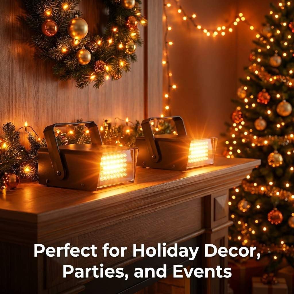 QWORK Mini LED Strobe Light 2 Pack – 32 White LEDs, 3W Plug-in Flash Effect for Party, Holiday & Dance, 3.3 x 2.1 x 4.5 inches