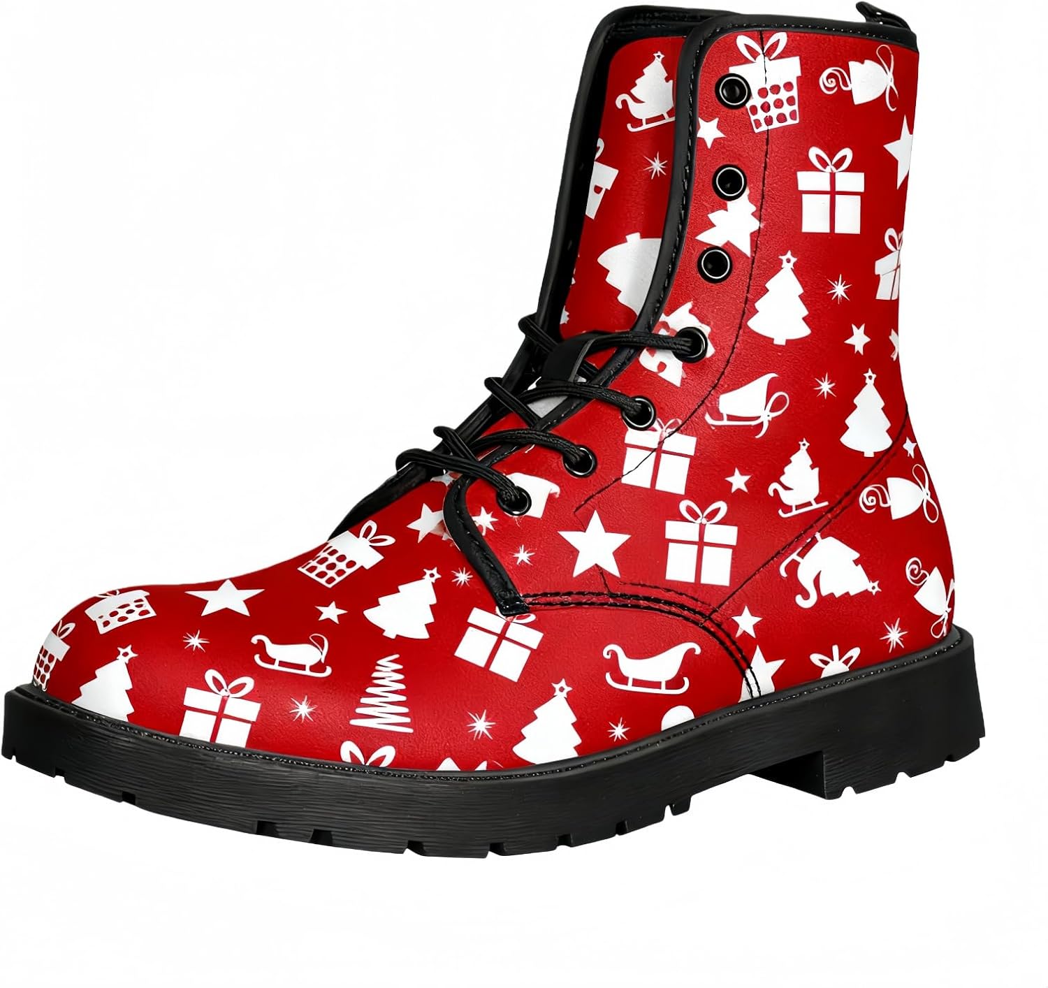Women's Printed Short Boots Lace-up Block Heel Combat Ankle Booties for Girls Ladies Autumn and Winter Shoes Rose Skull Butterfly FLowers Cartoon Pattern