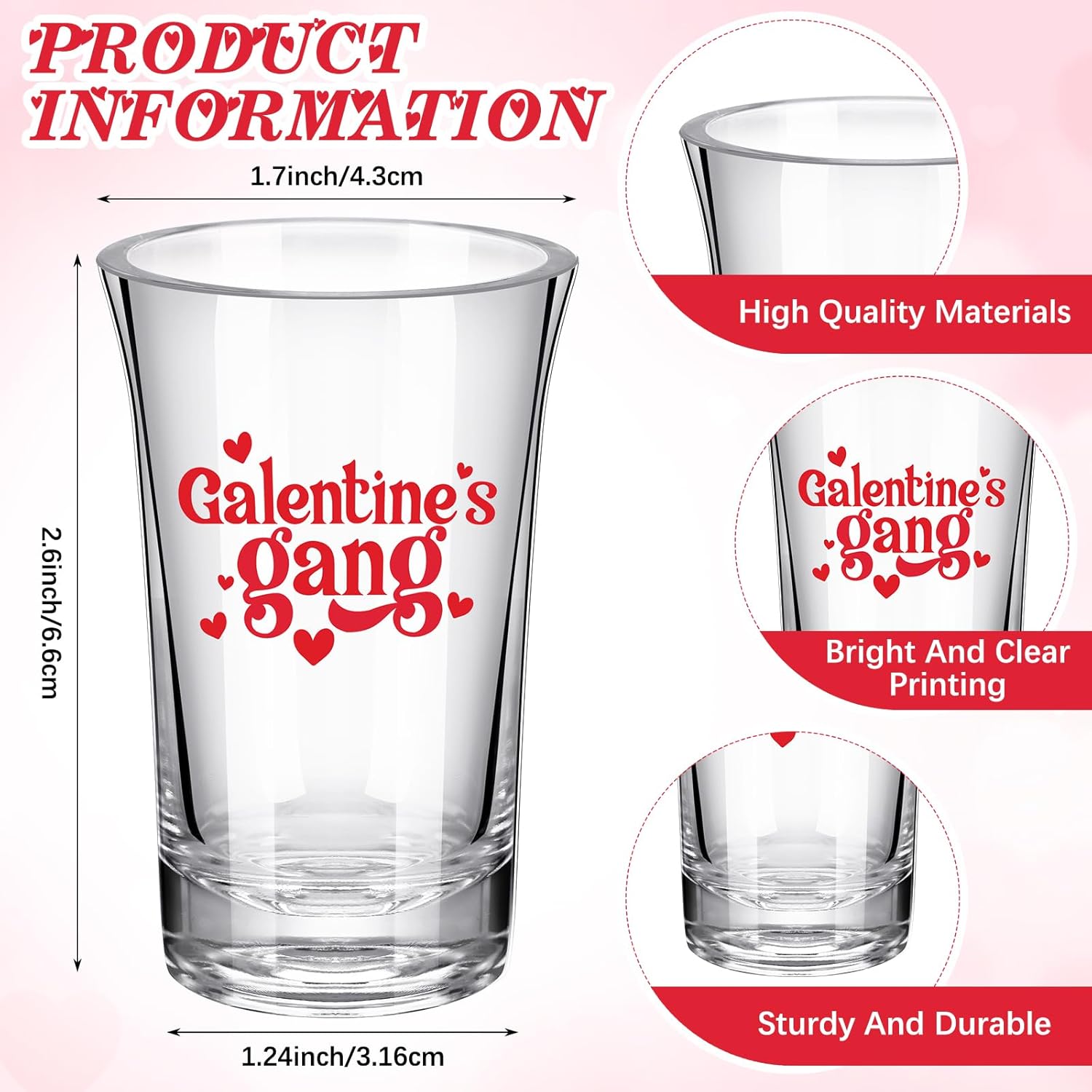 Qinyoung 24 Pcs Galentines Day Shot Glasses Cups Romantic Galentines Gang Gift Bulks 1.2 oz Shot Glasses Acrylic Mini Drinking Cups for Friends Valentine's Day Supplies Decorations Favors