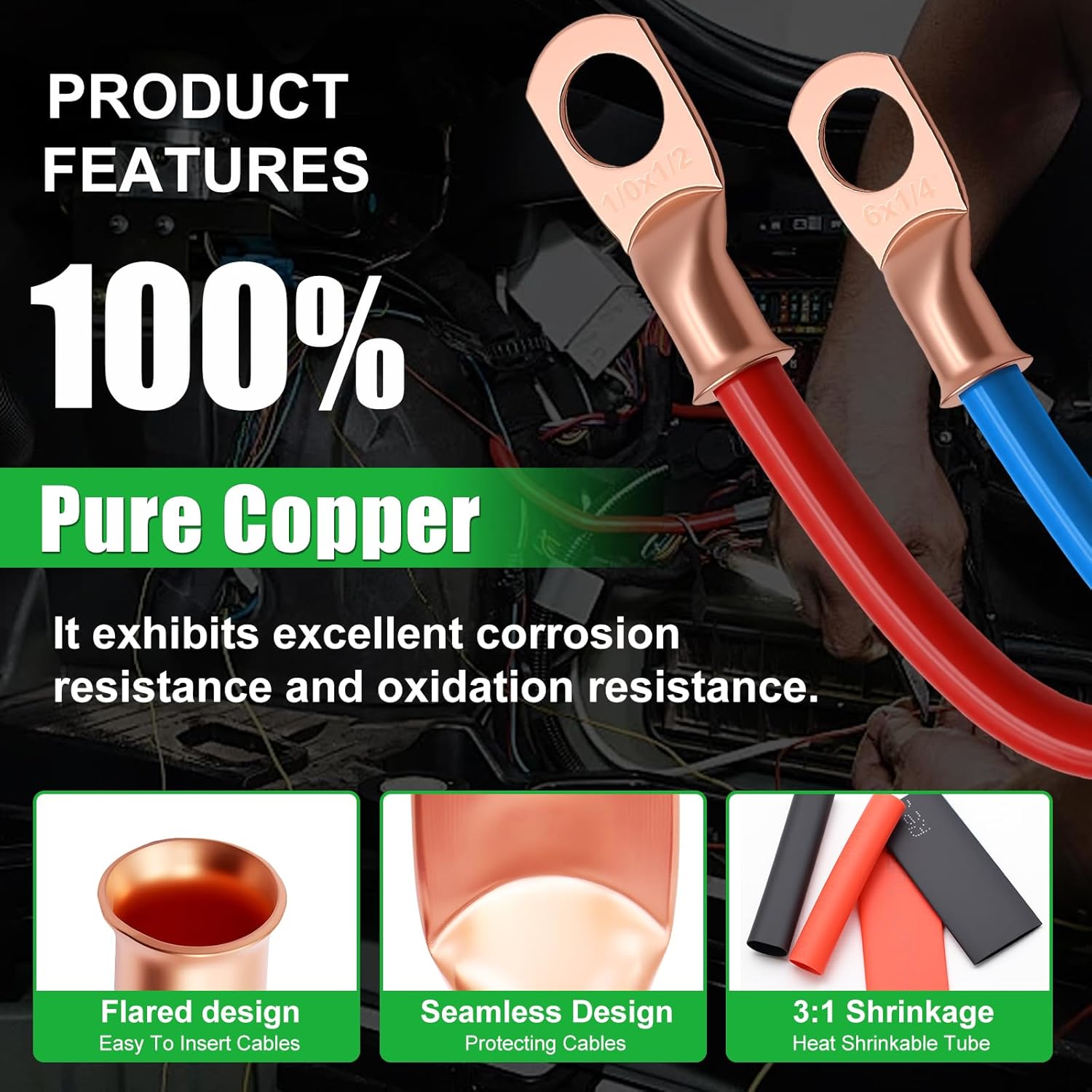 Twidec/Battery Cable Lug Crimping Tool Kit With 230PCS Battery Cable Ends AWG 8 6 4 2 1 1/0 Heavy Duty Copper Lugs Copper Cable Wire Lugs,Battery Cable Crimping Tool for AWG 10-1/0 with Cable Cutter