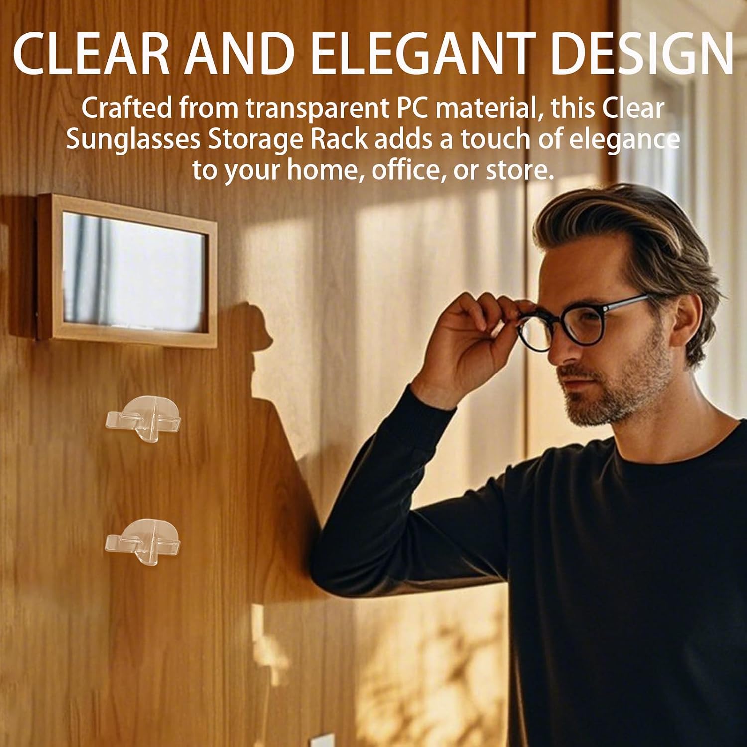 6Pcs Wall Mounted Eyeglass Holder – Clear Sunglasses Storage Rack, Self Adhesive Glasses Organizer for Home Office and Store – for Men Women