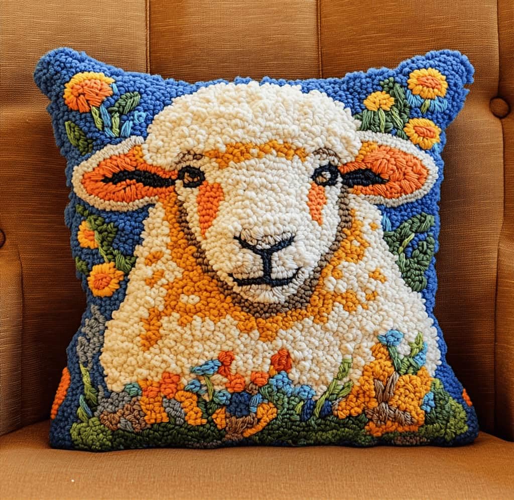 Kitquiver Latch Hook Rug Kits for Adults Sheep DIY Latch Hook Cushion Cross-Stitch Embroidery Cushion Cover for Home Sofa Decoration 17X17 in.