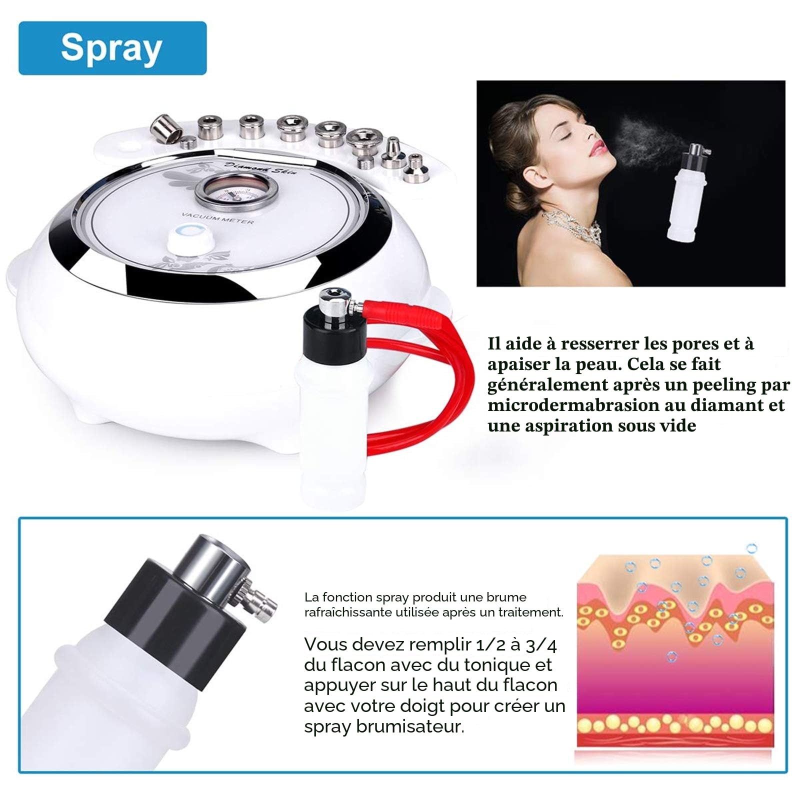 [Version de mise à niveau] 3 en 1 TwoWin Machine de Microdermabrasion Diamant Appareil de Dermabrasion pour soins du visage Pour usage Personnel Domestique Puissance d'aspiration 65-68 cmHg