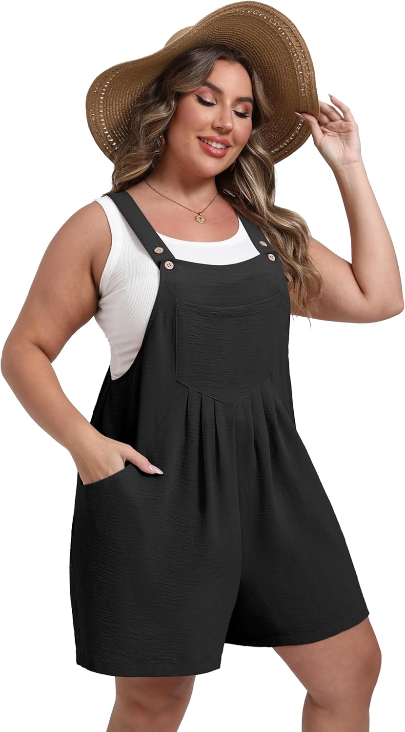 OLRIK Plus Size Rompers for Women - Adjustable Short Jumpsuit, Loose Casual Overalls with Pockets | Summer Outfits 2026 - Image 2