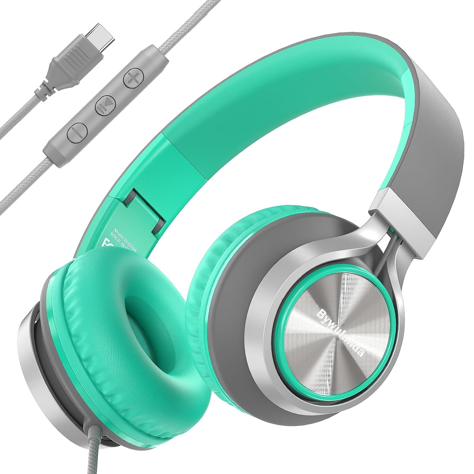 Bywulanda Cuffie USB C con microfono e controllo del volume, cuffie stereo over-ear per iPhone 15 16 Pro, cuffie pieghevoli cablate per smartphone, Chromebook, laptop, tablet, da viaggio