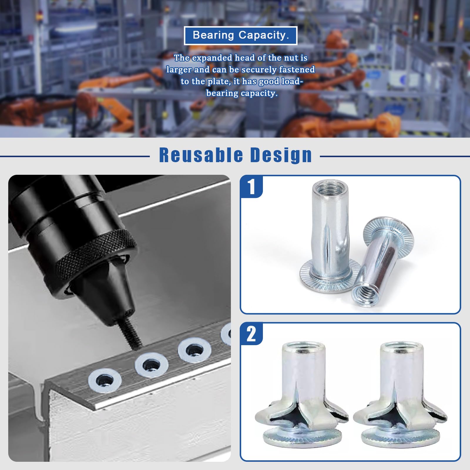 Rivet Module Rivet Nut Kit 34-Piece Multi-Grip Rivet Nut Set - M4 M5 M6 M8 Threaded ...
