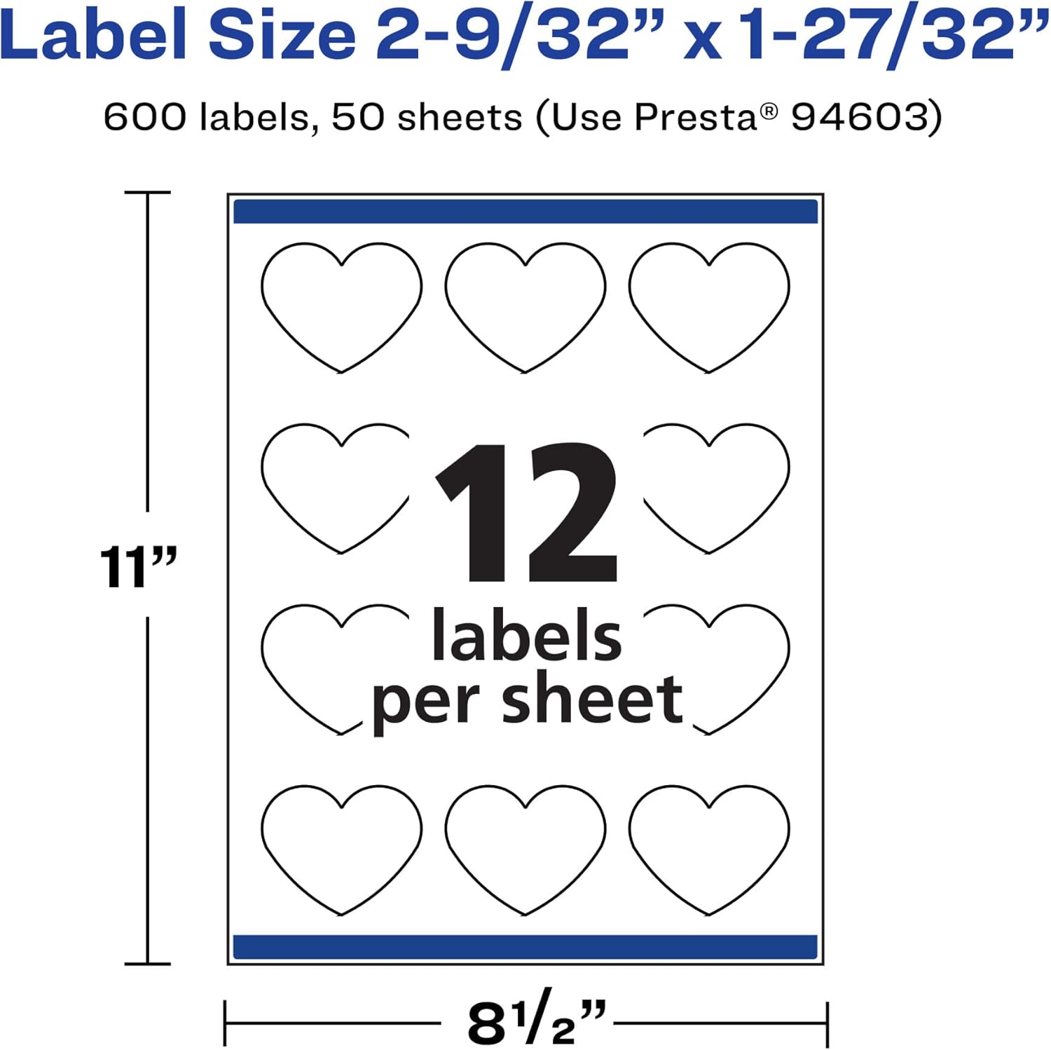 Avery Matte White Heart Labels, Sure Feed Technology, 2-9/32" x 1-27/32", 600 Matte White Printable Labels