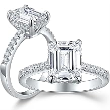 SHELOVES 3 Carat Emerald Cut CZ Engagement Ring for Women White Gold Plated