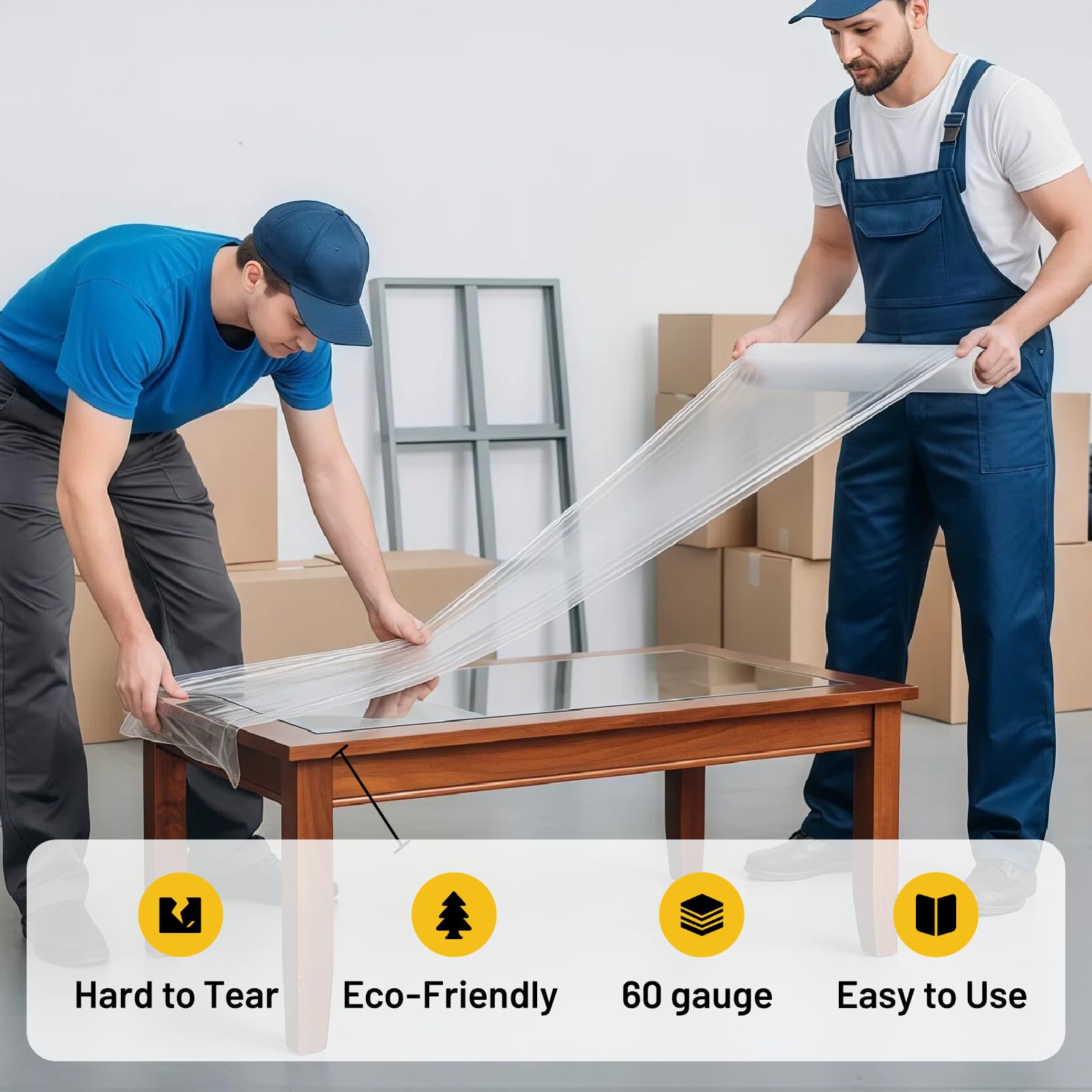 NorthSky Stretchfolie für Paletten, industrielle Stärke, bis zu 800% Dehnung, 20 Mikrometer, transparent, langlebig, haftend, Verpackung, Umzug, robuste Schrumpffolie, 4 Stück (60 Gauge, 45,7 x 5,1