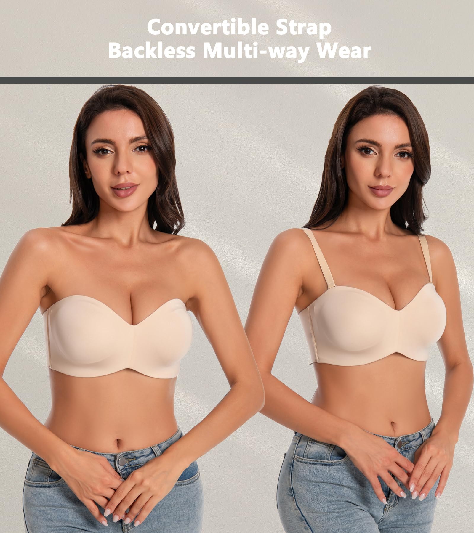 Reggiseno senza spalline, senza cuciture, da donna, senza spalline, taglie forti, con ferretto, non imbottito