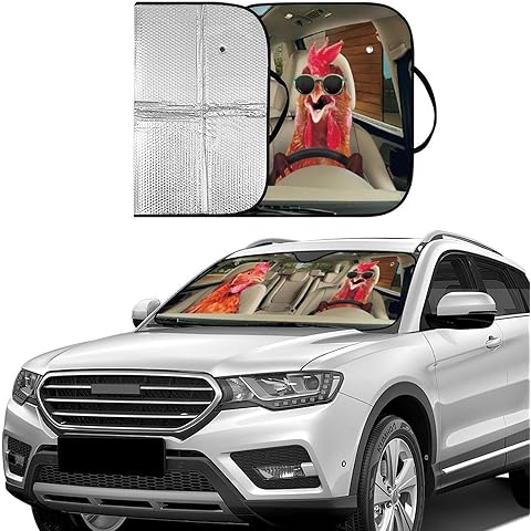 Chickens Foldable Windshield Sun Shades, Reflective Accordion Car Sun Shade Windshi...