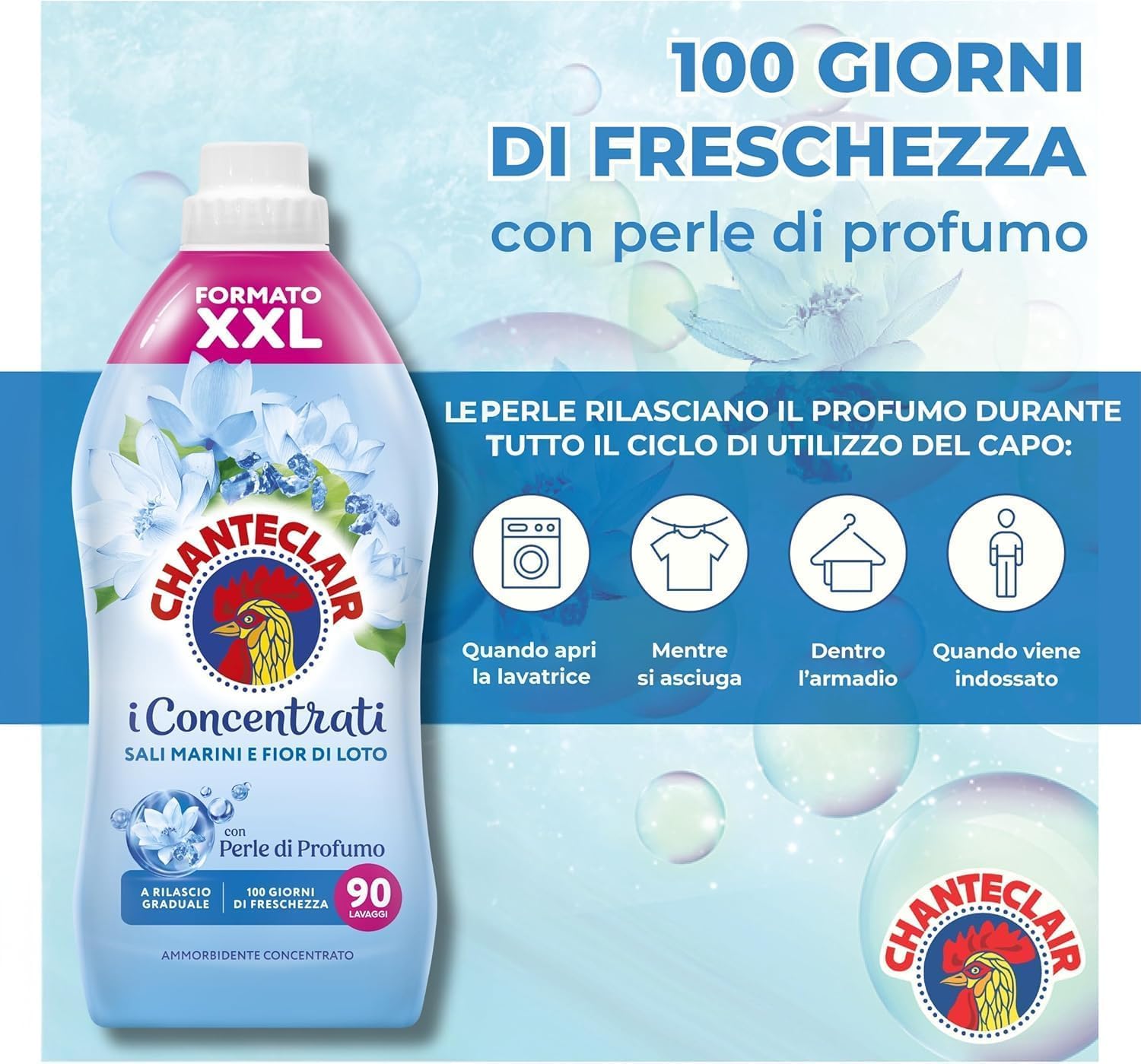 8 ammorbidenti concentrati Chanteclair sale marino e fiore di loto, 90 lavaggi, 1800 ml + portachiavi Beni Culinari gratuito
