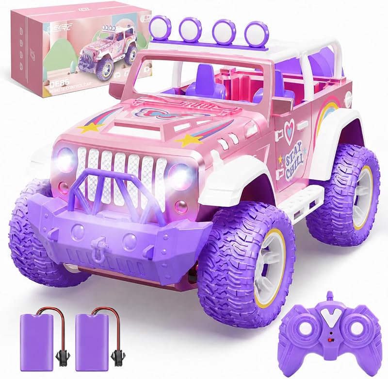 DEERC Pink Remote Control Car for Girls with Fog Mist & Music, 1:16 RC Car with LED Lights for Kids, 2.4Ghz All Terrain SUV Truck Gifts, Off-Road Racing Vehicle Toy Car, Girls Toys