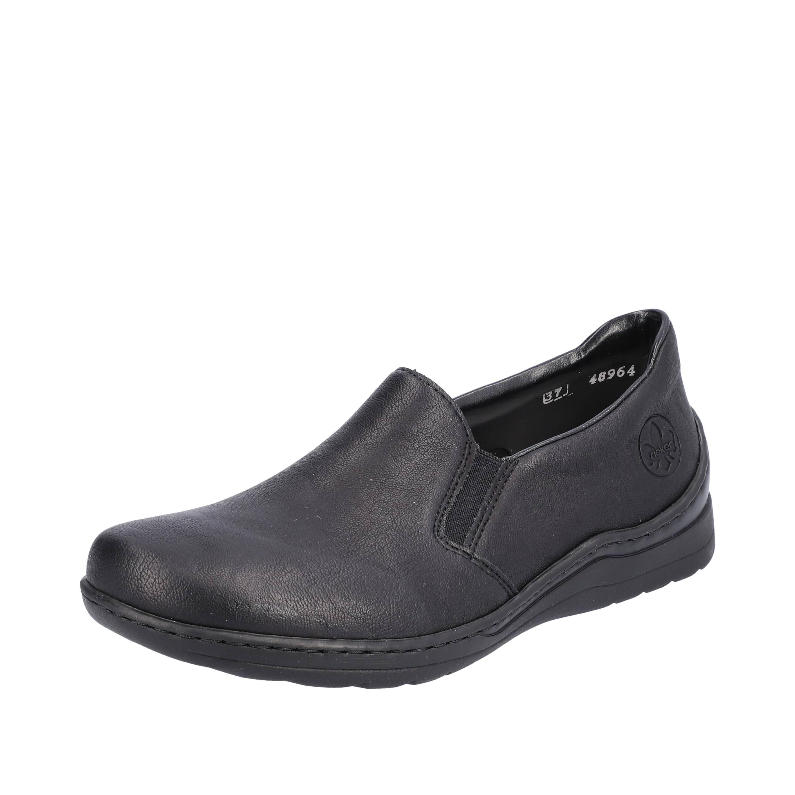 RIEKER Slipper – Damen, Lederimitat, Schwarz, Gr. 39, mit beidseitigem Stretch, sportlich