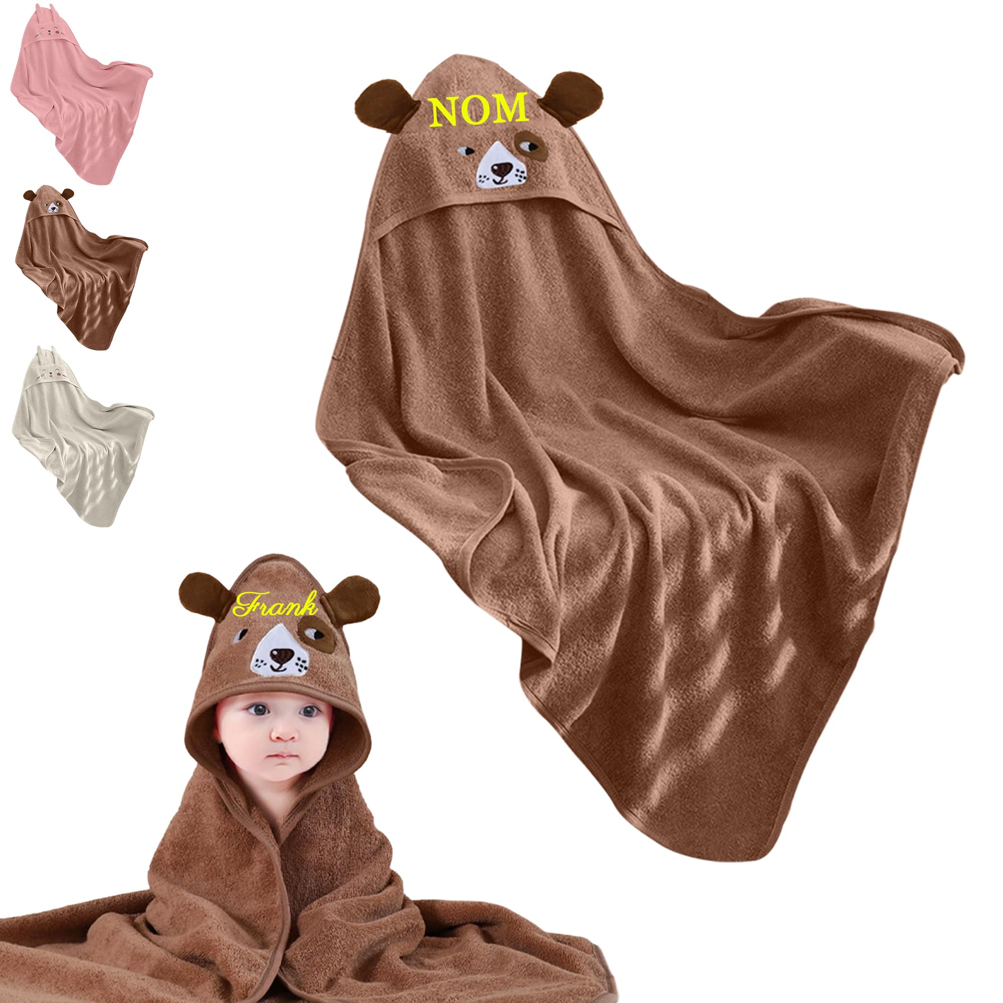 Générique Cape de Bain Bebe Personnalisable - Brodé avec Nom, Cadeau Naissance Personnalisé, Cadeau Personnalisé Bebe, Sortie de Bain Bebe Douce et Sûr, pour Bain Bebe et Bébé Dort (Marron)