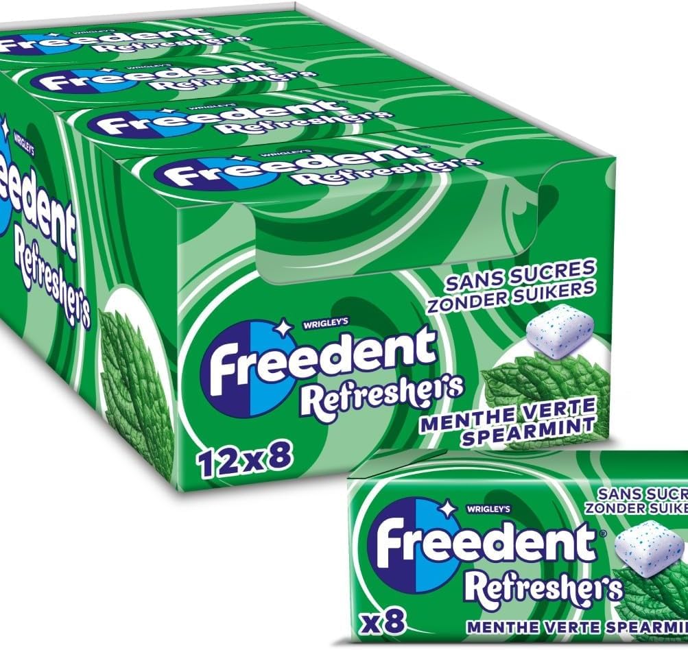 FREEDENT REFRESHERS Chewing Gum Sans Sucre Goût Menthe Verte 12 Paquets 96 Dragées