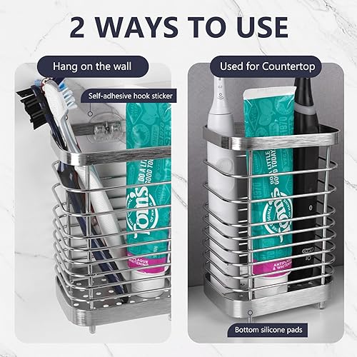 Miniatura 10 de Soporte de pared para cepillo de dientes para baño, organizador de acero inoxidable para cepillos de dientes y pasta de dientes, soporte para