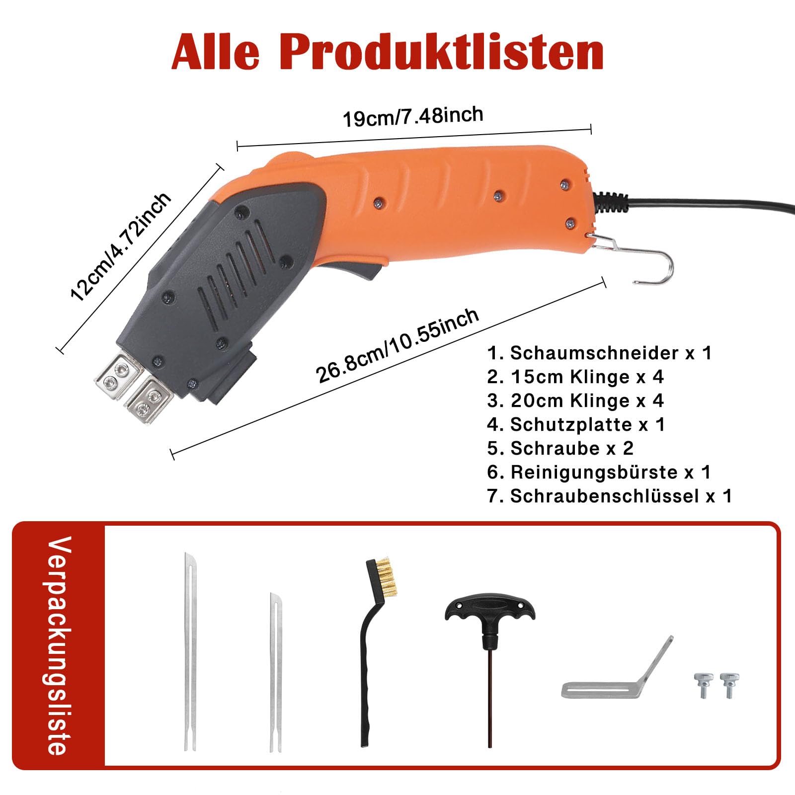 200W Styroporschneider Set mit Luftgekühlter, Elektrischer Styropor Schneidwerkzeug mit 8 Klingen für Styropor, EPS, EPP, EVA, KT Board