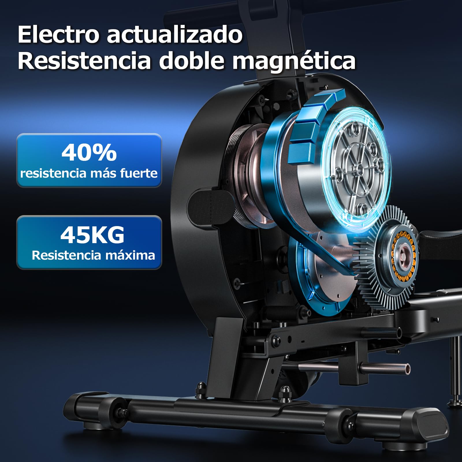 DMASUN Máquina de Remo para casa, Remo magnético con 32 Niveles de Resistencia silenciosa, rieles deslizantes Dobles mejorados, Capacidad de Peso de 160 kg, Compatible con App, indicador de luz