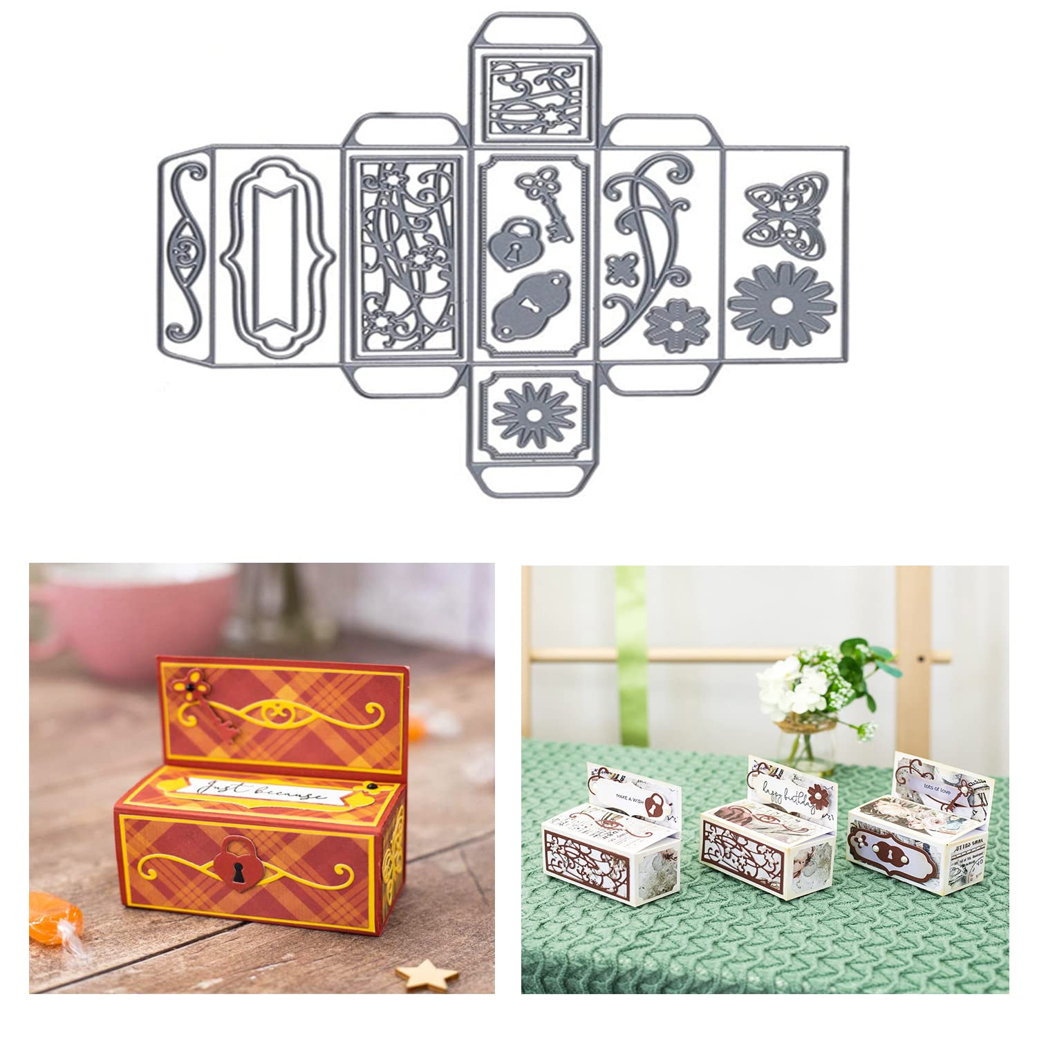 OTCRAFT 3D Gift Boxes Metal Die Cuts, Flowers and Butterflies Clip Cutting Dies Cut Stencils for DIY Scrapbooking Decorative Embossing Paper Leather Scrapbooking Card Making — image 1