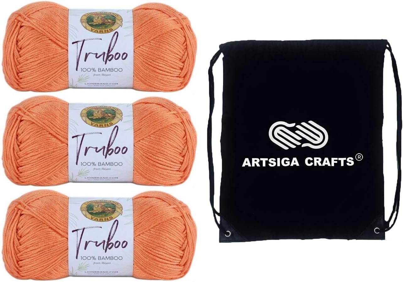 Lion Brand Truboo Light Blue 837-105 (3-Skeins - Same Dye Lot) DK Light Worsted #3 Rayon Yarn for Crocheting and Knitting with Project Bag