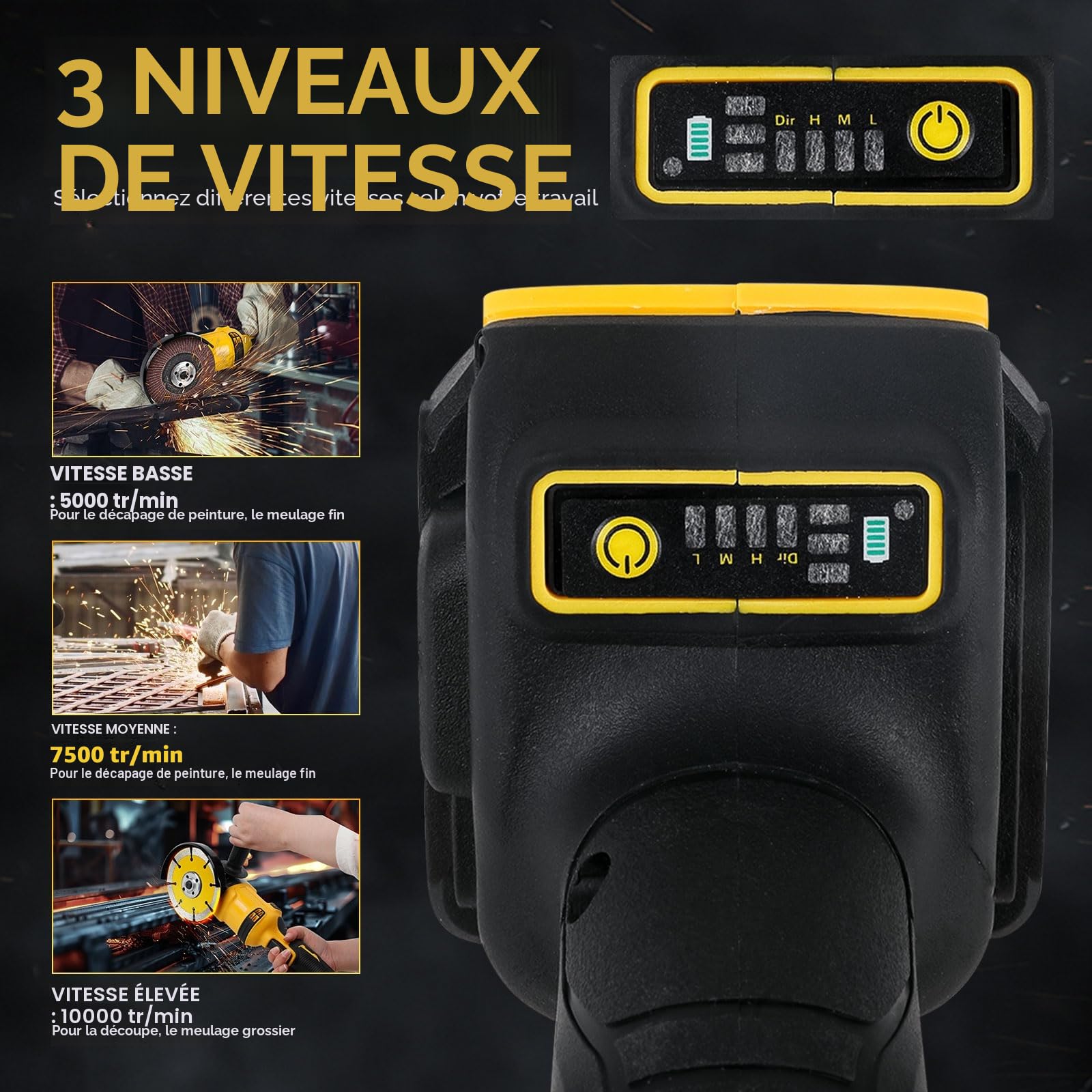 Meuleuse d'angle sans fil DW 18 V/20 V (sans batterie), outil de meulage 10 000 tr/min, lames de meulage 125 mm, 3 accessoires