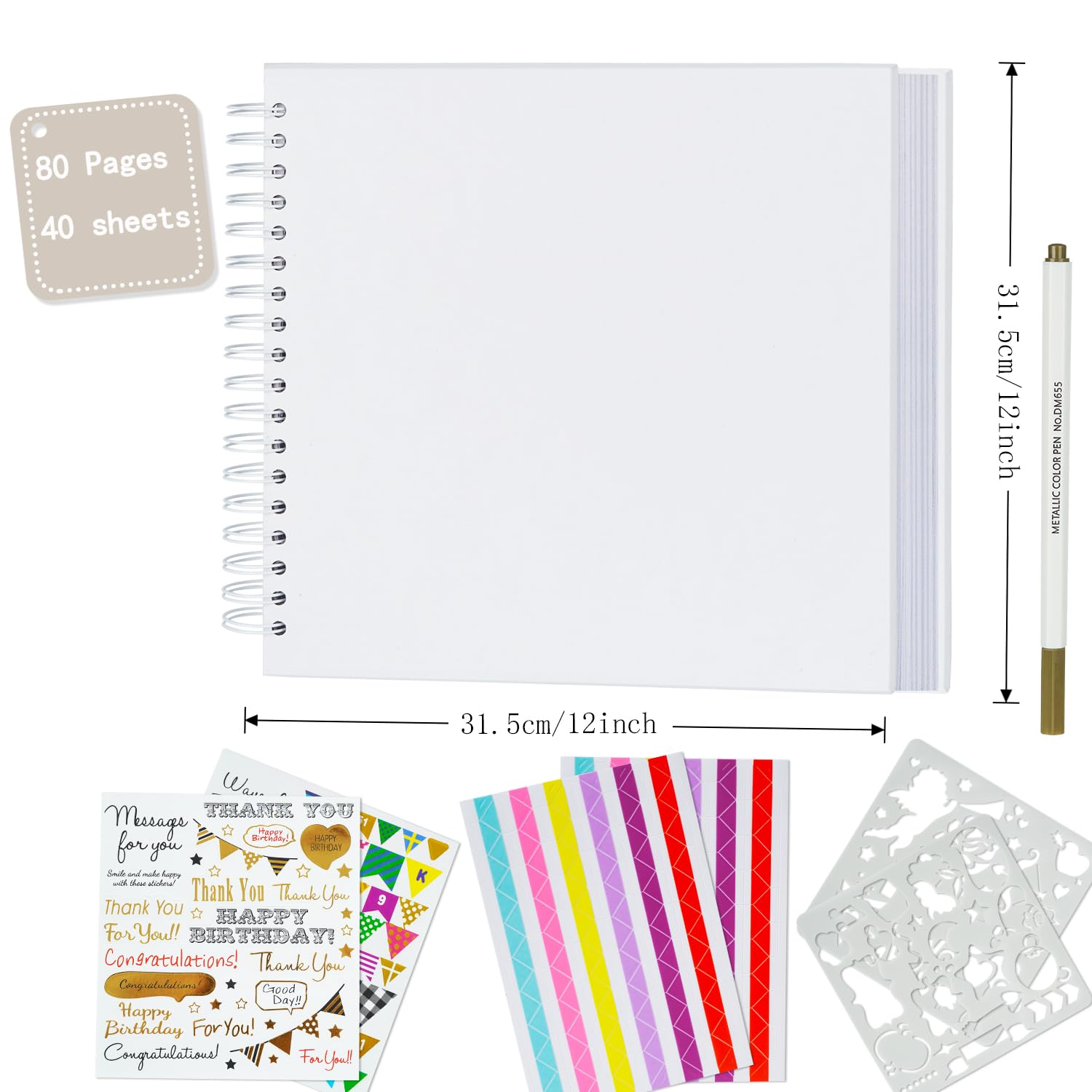 Miaikoe DIY Scrapbook Album 31.5x31.5 cm Hardcover Kraft Blank Paper Scrap Book with 40 Sheets Memory Book for Family Wedding Photography Anniversary (White) - Image 4