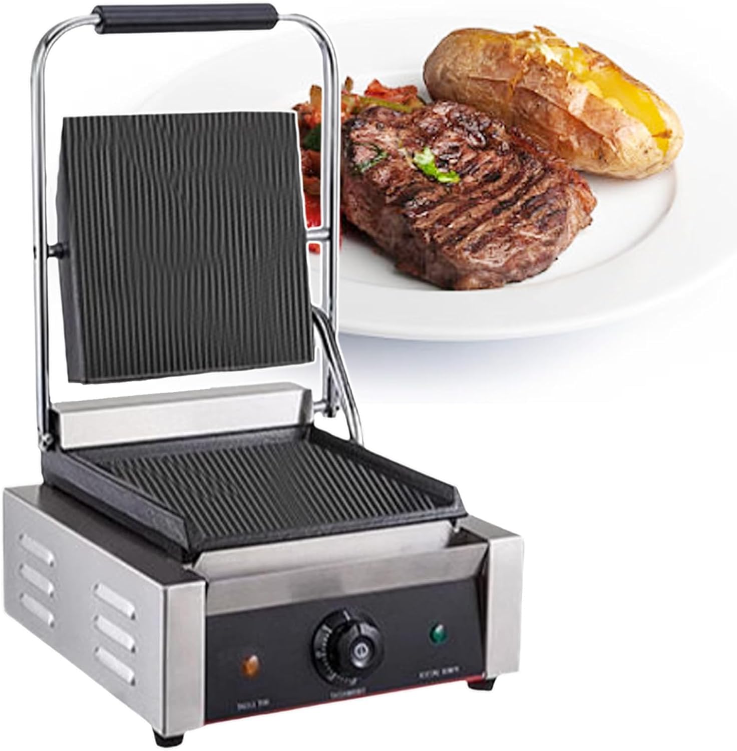 MYFTNP 1800w Cast Iron Sandwich Press, Commercial Panini Press Sandwich Maker, 122℉-572℉ Panini Grill, For Hamburgers, Steaks, Bacons, Sandwiches, Sausages