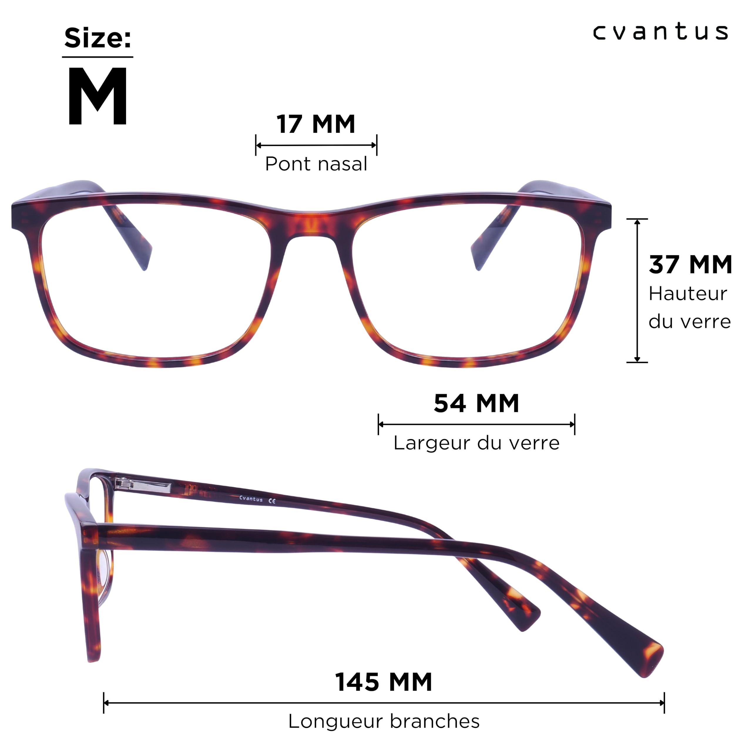 Cvantus Lunettes ordinateur Premium | Anti-lumière bleue & UV, Anti-reflets, Antistatique | Qualité Ordonnance - Faites par opticiens | Lunette anti lumiere bleue femme & homme carrées tortoiseshell
