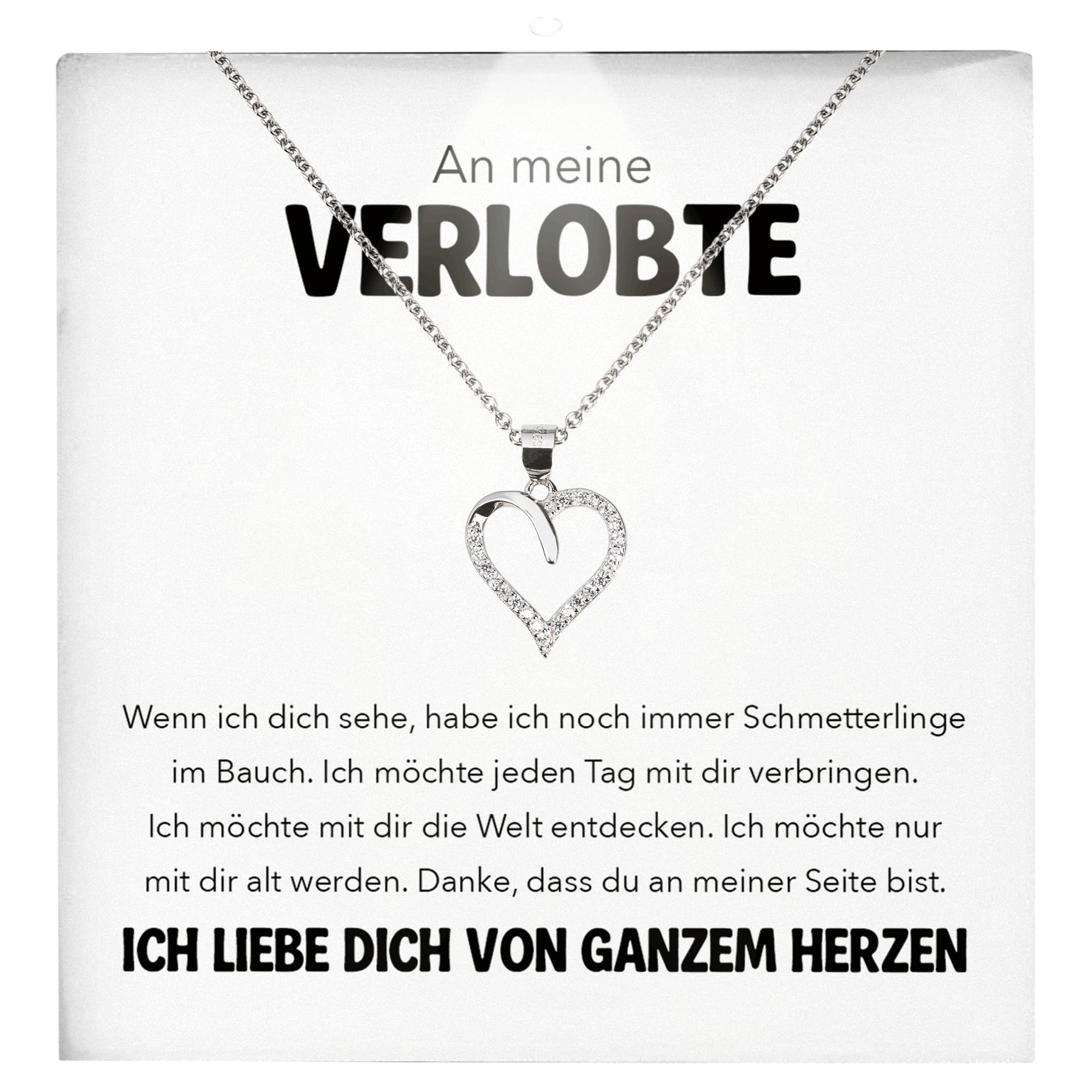 An Meine Verlobte Geschenk SET zur Verlobung Frisch Verlobt Heiratsantrag Frauen Herz Halskette Damen Schmuck 925/000 Silber Collier - Valentinstag Geburtstag (LED Etui)