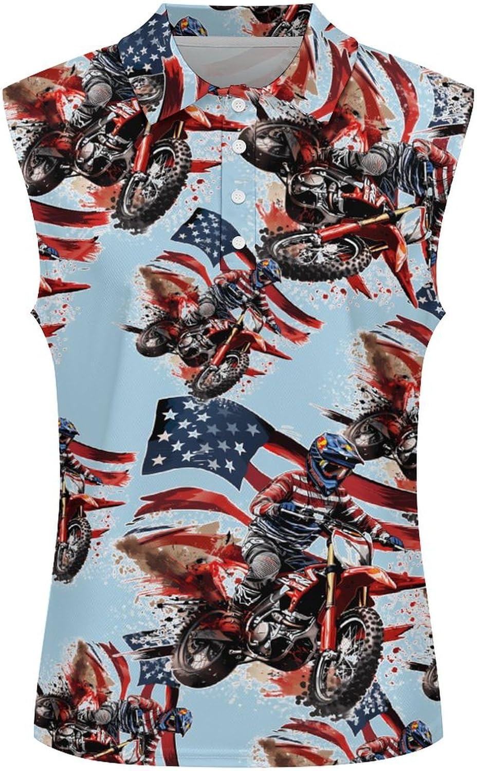 U.S Flag Dirt Bike Motocross Polo Shirts for Women Sleeveless Golf Shirt Tank Tops Tennis Workout T-Shirts
