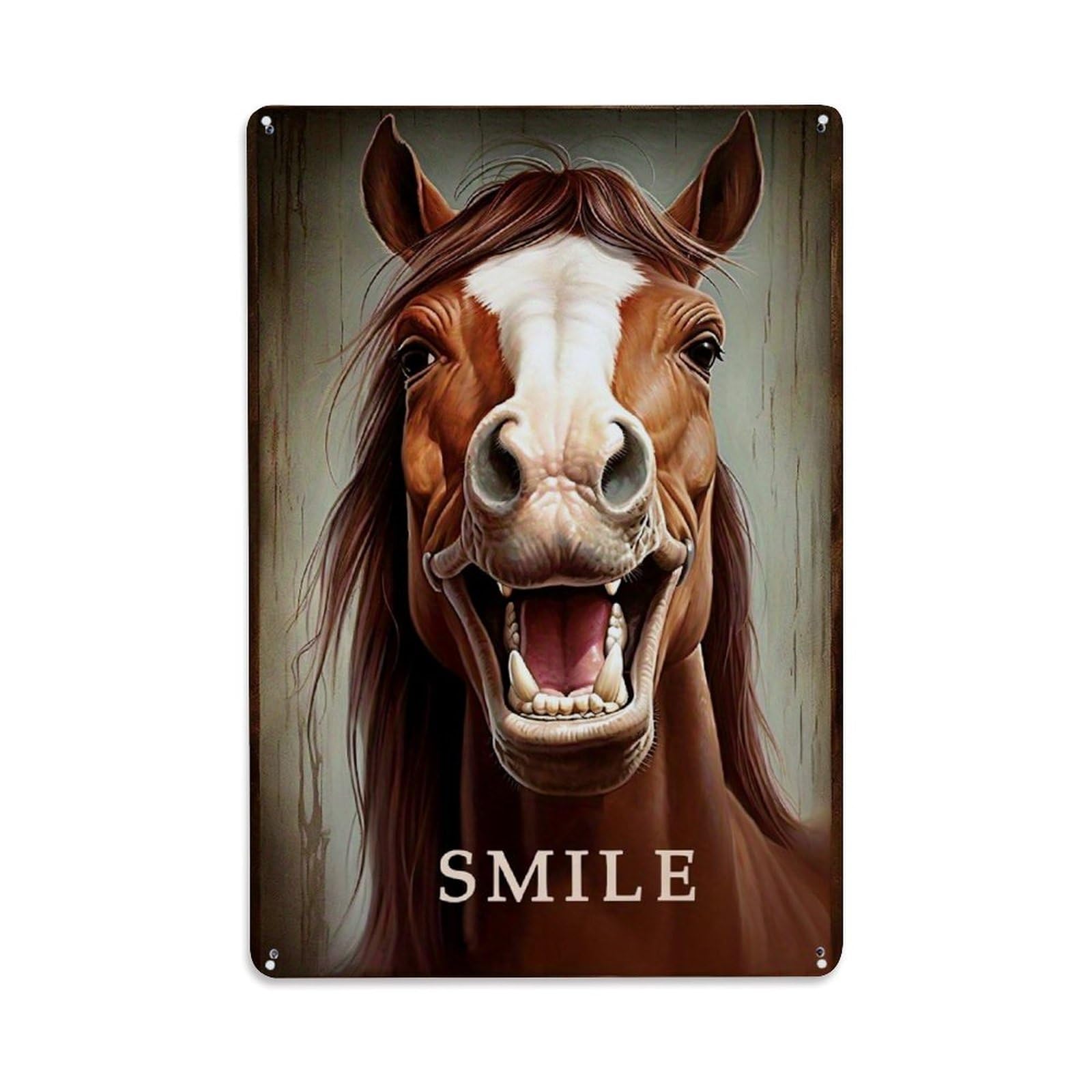 Jdfenggu Vintage Smiling Horse Face Art Print Retro Metal Tin Sign, Decor Art Poster For Bar, Home, Man Cave, Kitchen, Laundry Room Gift 8X12inch