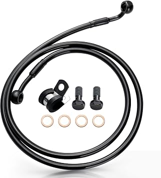 MoKitDora 46.5" Stainless Steel Braided Extended Front Brake Lines Oil Hose for Harley 2004-up Sportster 2018-up Softail Models 16" Handlebar without ABS, Black