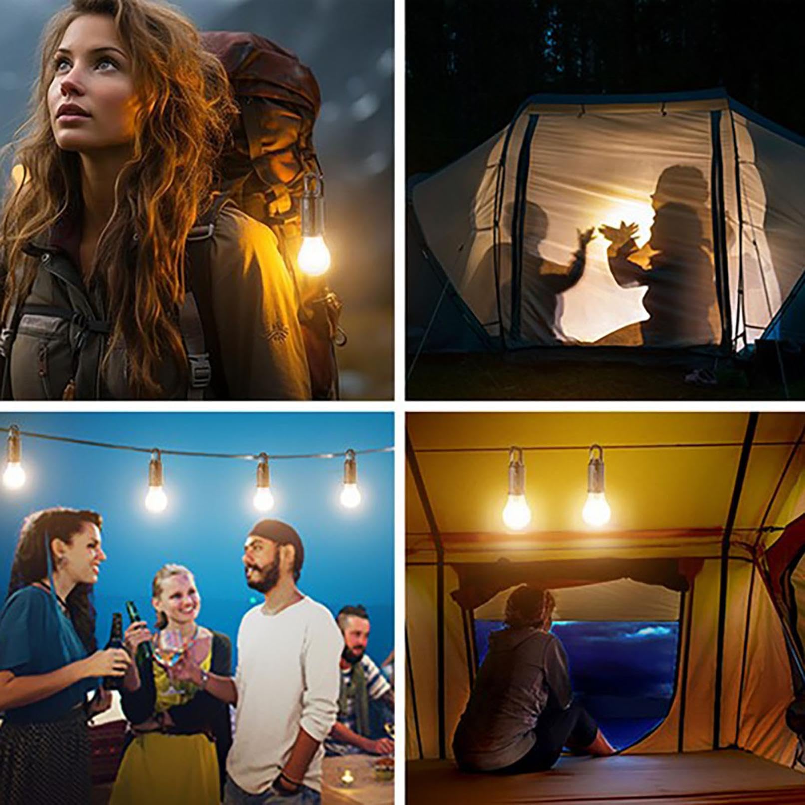 Luces solares recargables para camping, linterna de camping portátil, 3 modos de luz LED para tienda de campaña con gancho de clip, bombilla colgante impermeable al aire libre para camping, senderismo