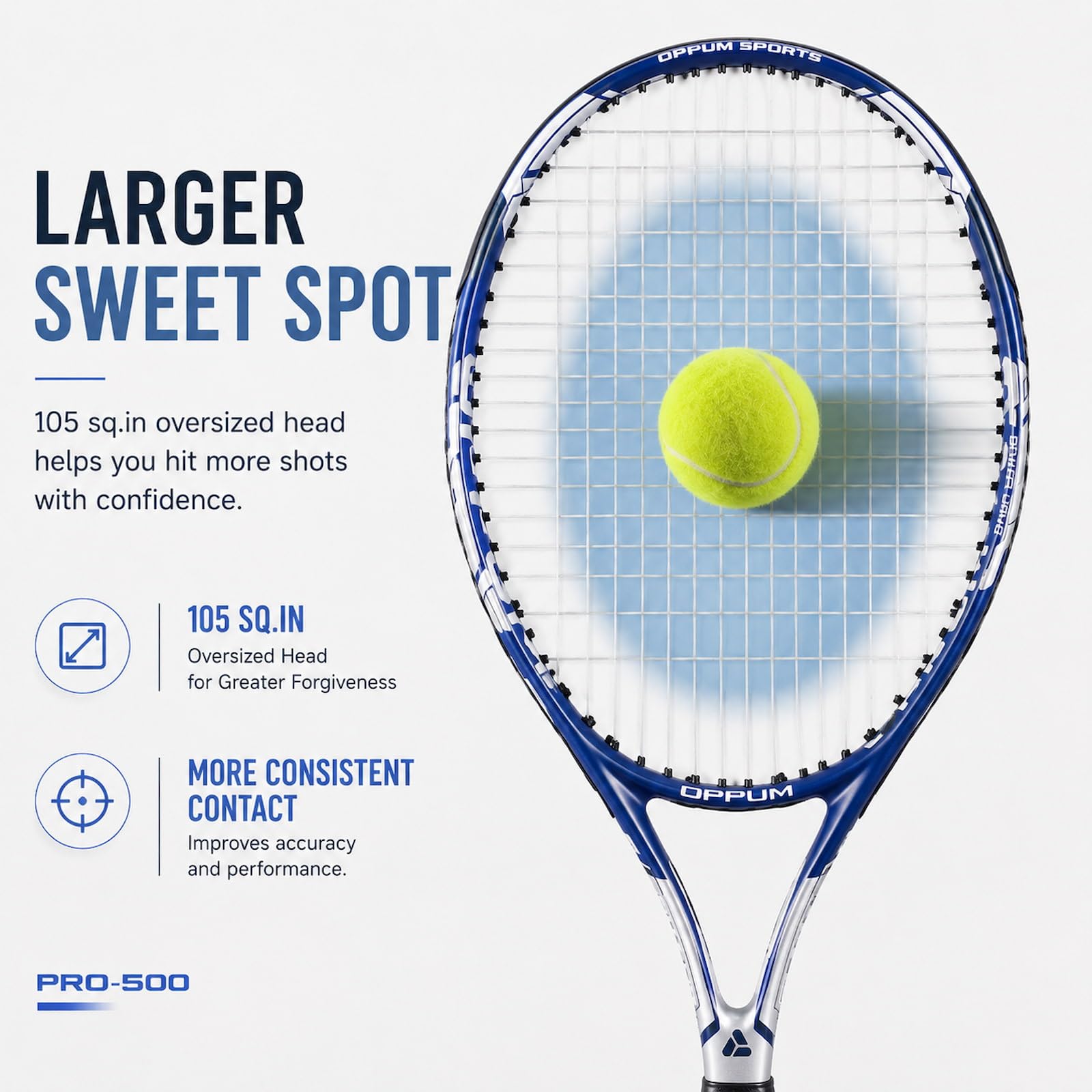 PRO-500 - Raquetas de tenis para adultos, paquete de 2 raquetas preencordadas para principiantes e intermedios con bolsa de transporte y 2 pelotas, cabeza de gran tamaño de 105 pulgadas