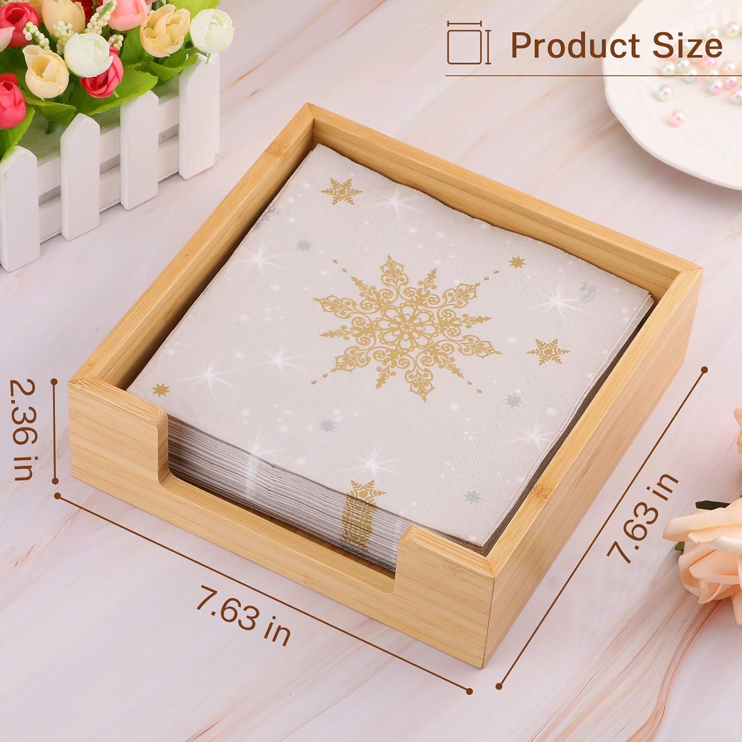 MaxGear Bamboo Napkin Holder, Lunch Napkin Holders for Tables, Table Top Decorative Napkin Tray for Dining Table and Kitchen,Wooden Luncheon Napkin Holder Tissue Dispenser 1 Pack: Home & Kitchen