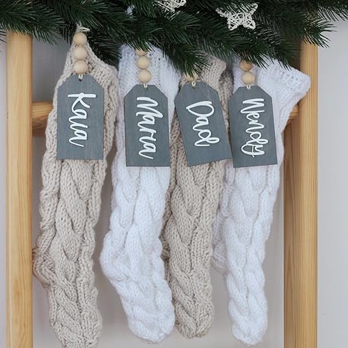 Miniatura 3 de Stocking Name tag Wooden Tags with Beads Personalized Christmas Name tag Personalized Christmas Stocking Tags Wooden Christmas Ornament 3D Laser tag